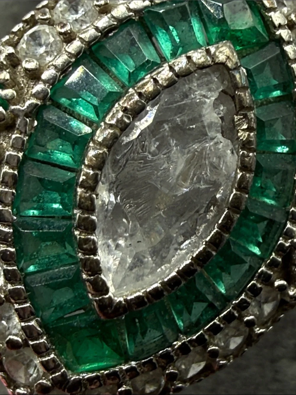 Emerald color Halo Marquise Ring Green & White art deco Statement 925 stamp Sz 5